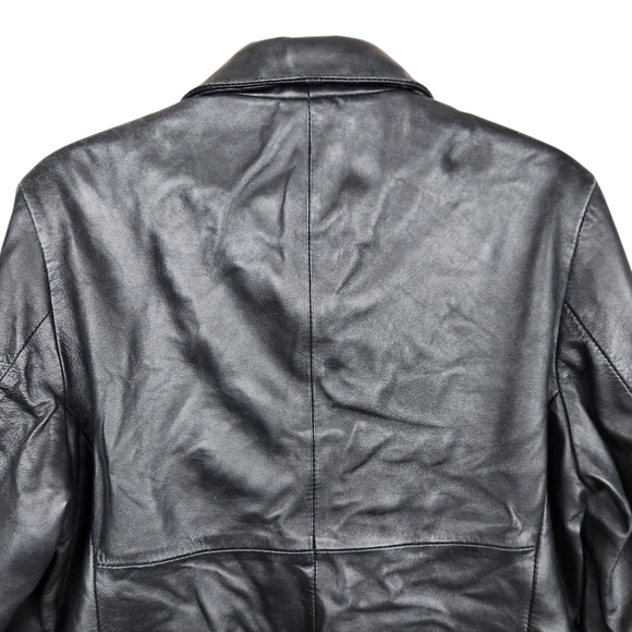 Saguaro Black 100% Leather Jacket Wide Collar Distressed Faded Womens Size L - Picture 6 of 11